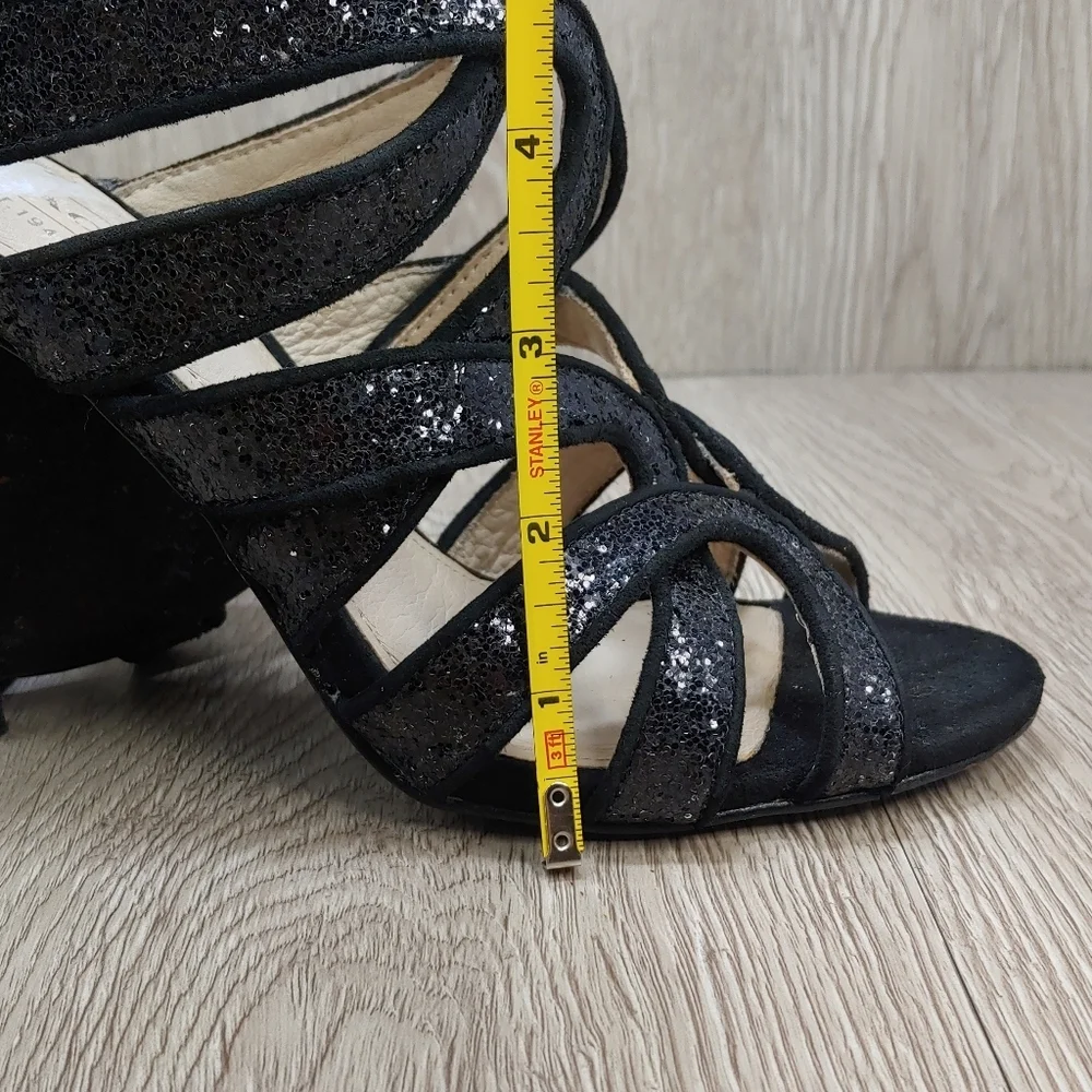 Coach Ludlow Strappy Glitter Caged Heels Sandals Black Leather Suede‎ 6 A4529